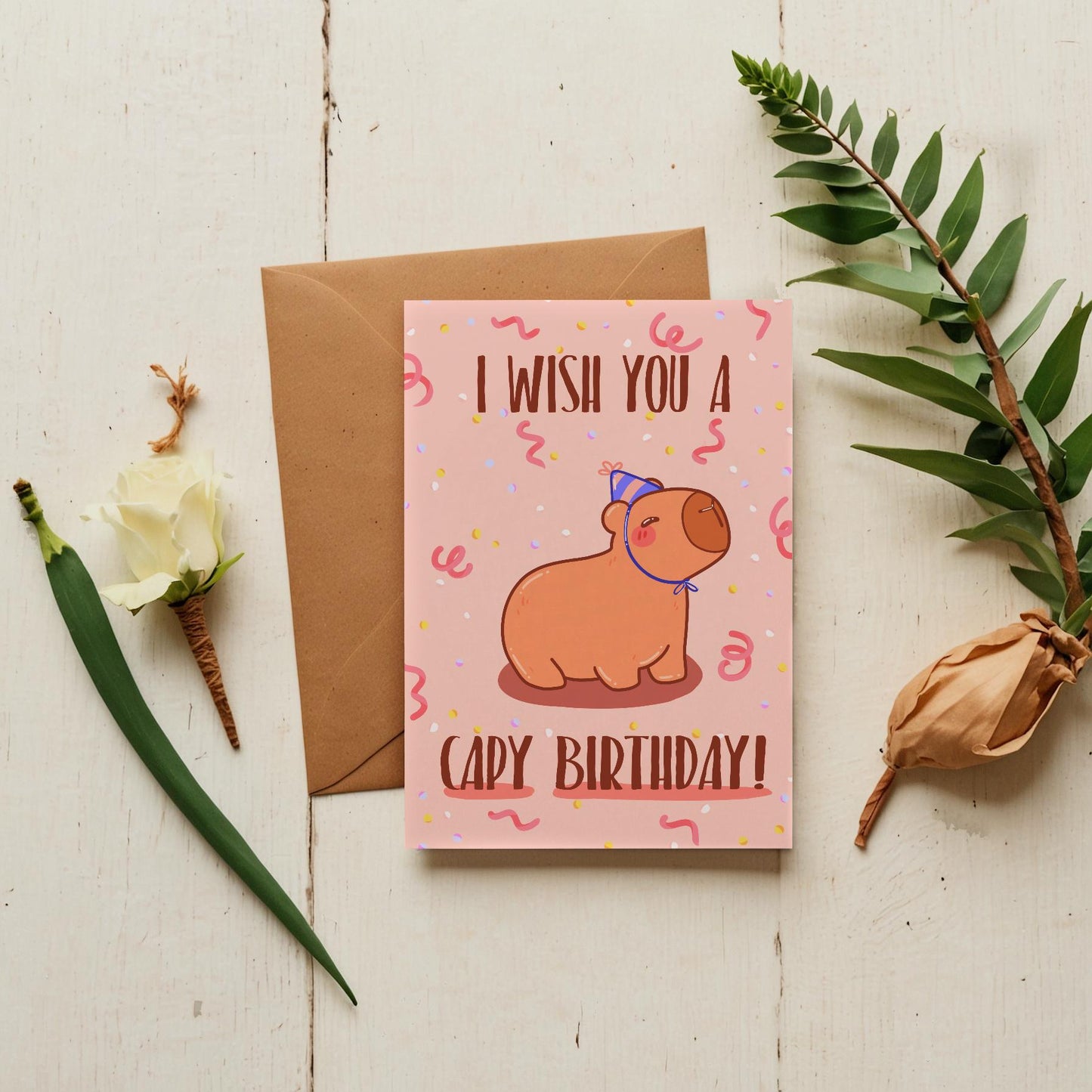 Cappy Birthday Party Hat Capybara Card With Stickers Bundle