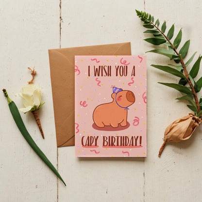 Cappy Birthday Party Hat Capybara Card With Stickers Bundle