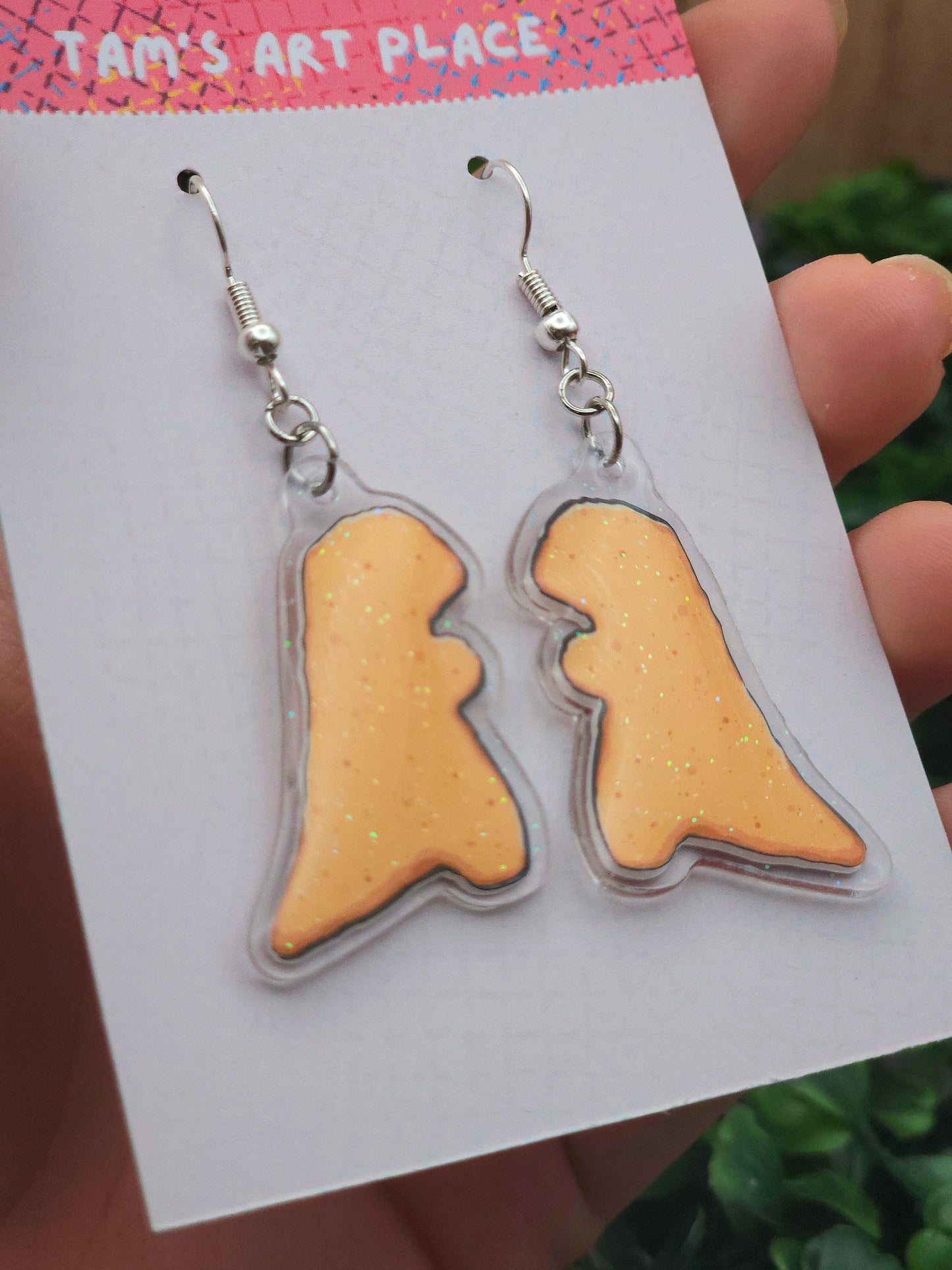T-Rex Dinosaur Chicken Nugget Glitter Earrings