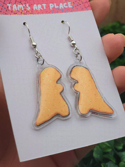 T-Rex Dinosaur Chicken Nugget Glitter Earrings