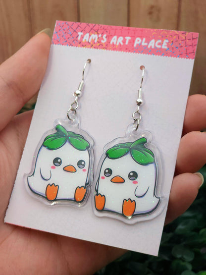 Glitter Lucky Clover Duck Dangle Earrings