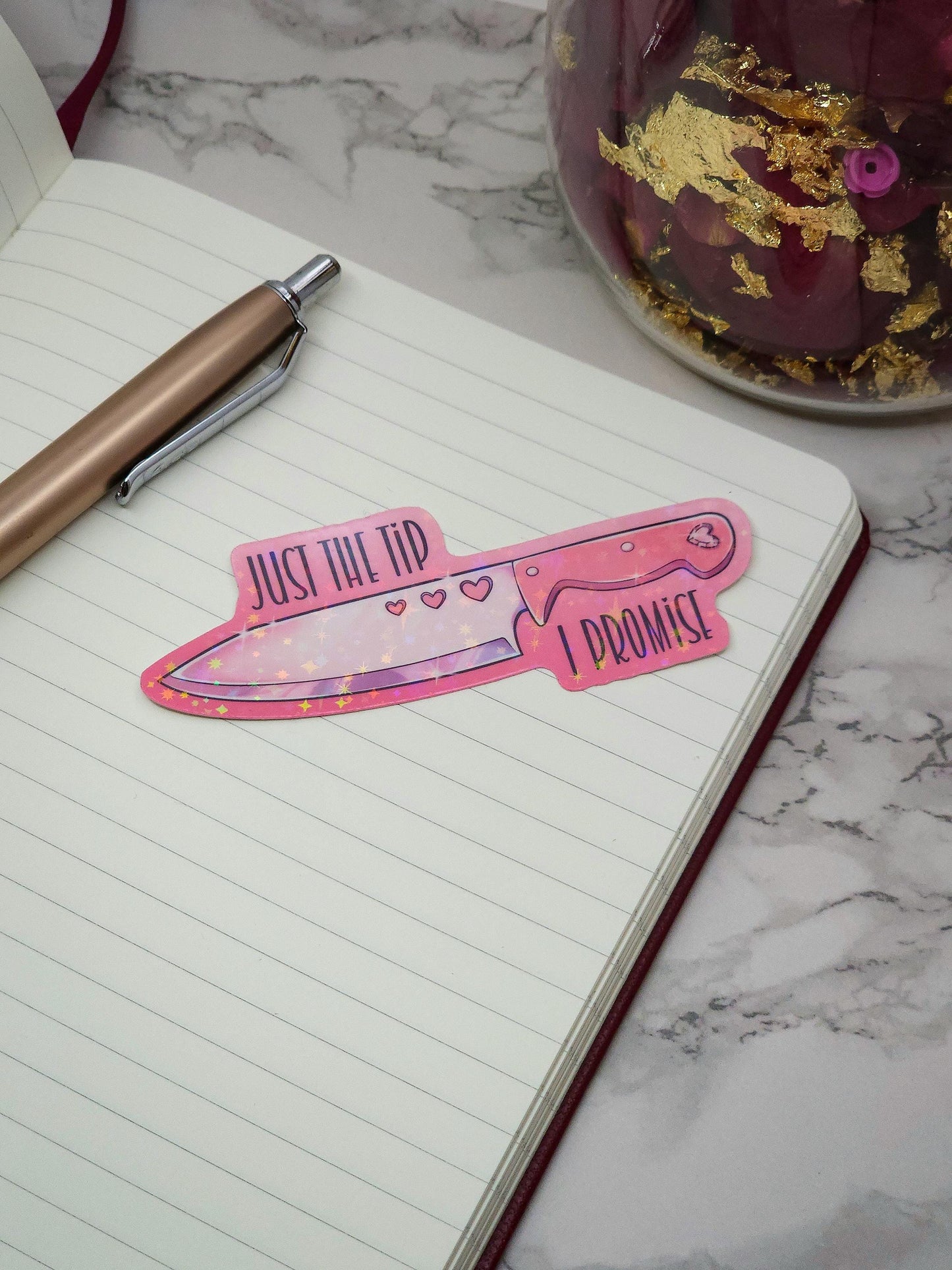 Pink Heart "Just the Tip" Knife Vinyl Sticker