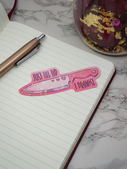 Pink Heart "Just the Tip" Knife Vinyl Sticker