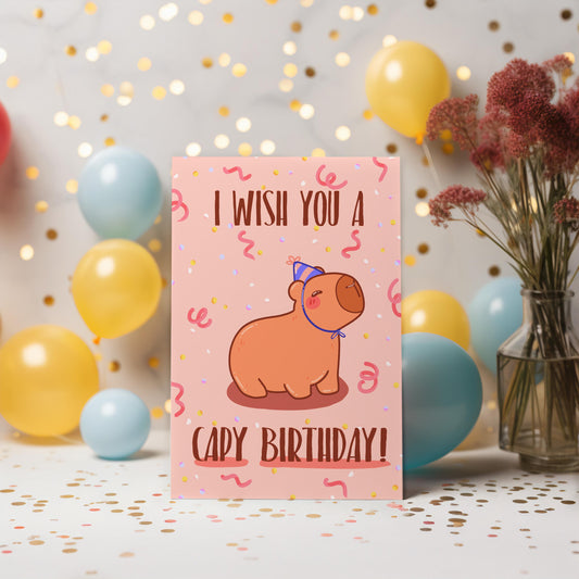 Cappy Birthday Party Hat Capybara Card With Stickers Bundle
