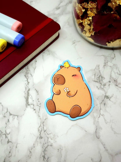 Capybara & Bird Glitter Vinyl Sticker