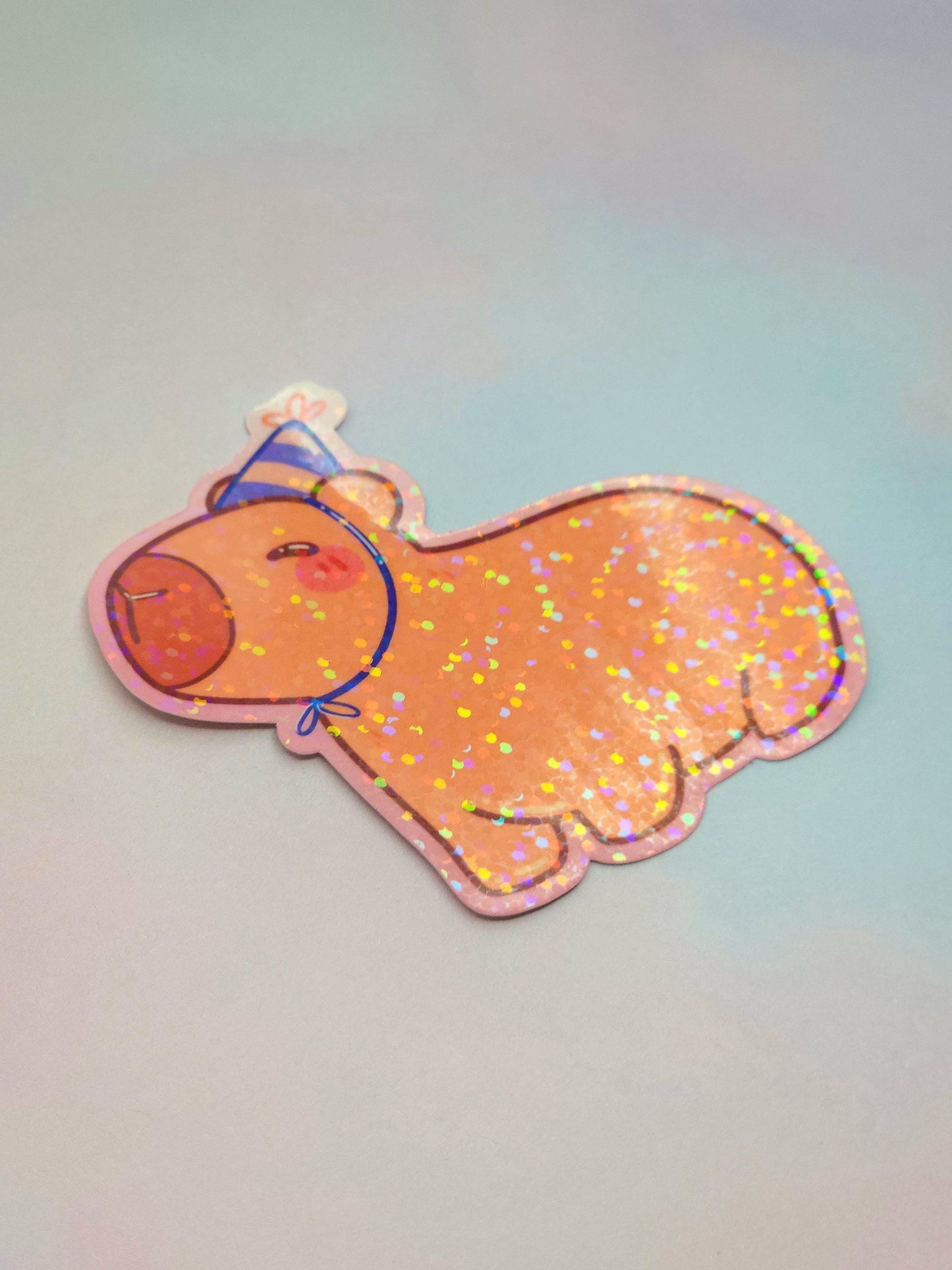Capybara Party Hat Birthday Holographic Sticker