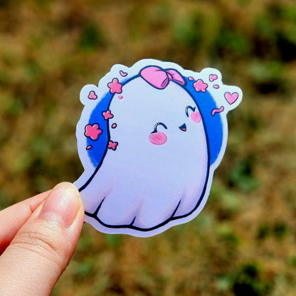 Blushing Girly Heart Ghost Vinyl Sticker