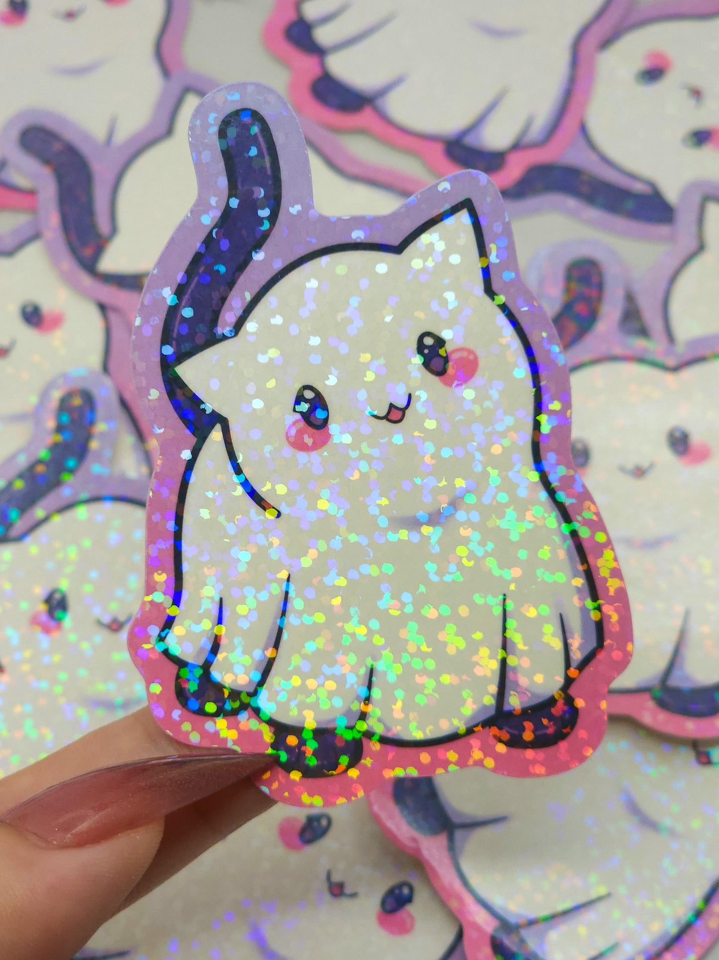 Blanket Ghost Black Cat Holographic Vinyl Sticker