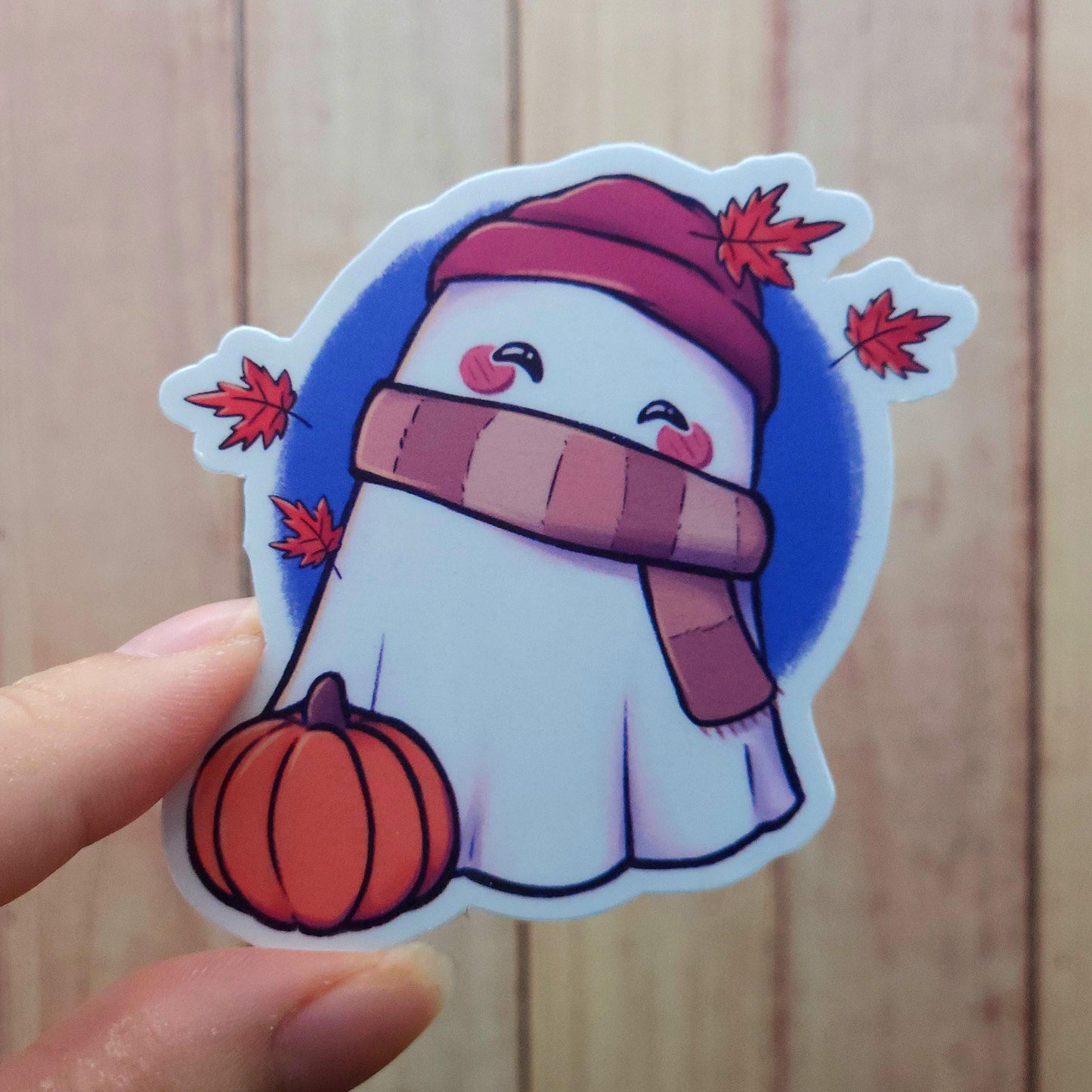 Cozy Autumn Pumpkin Ghost Vinyl Sticker