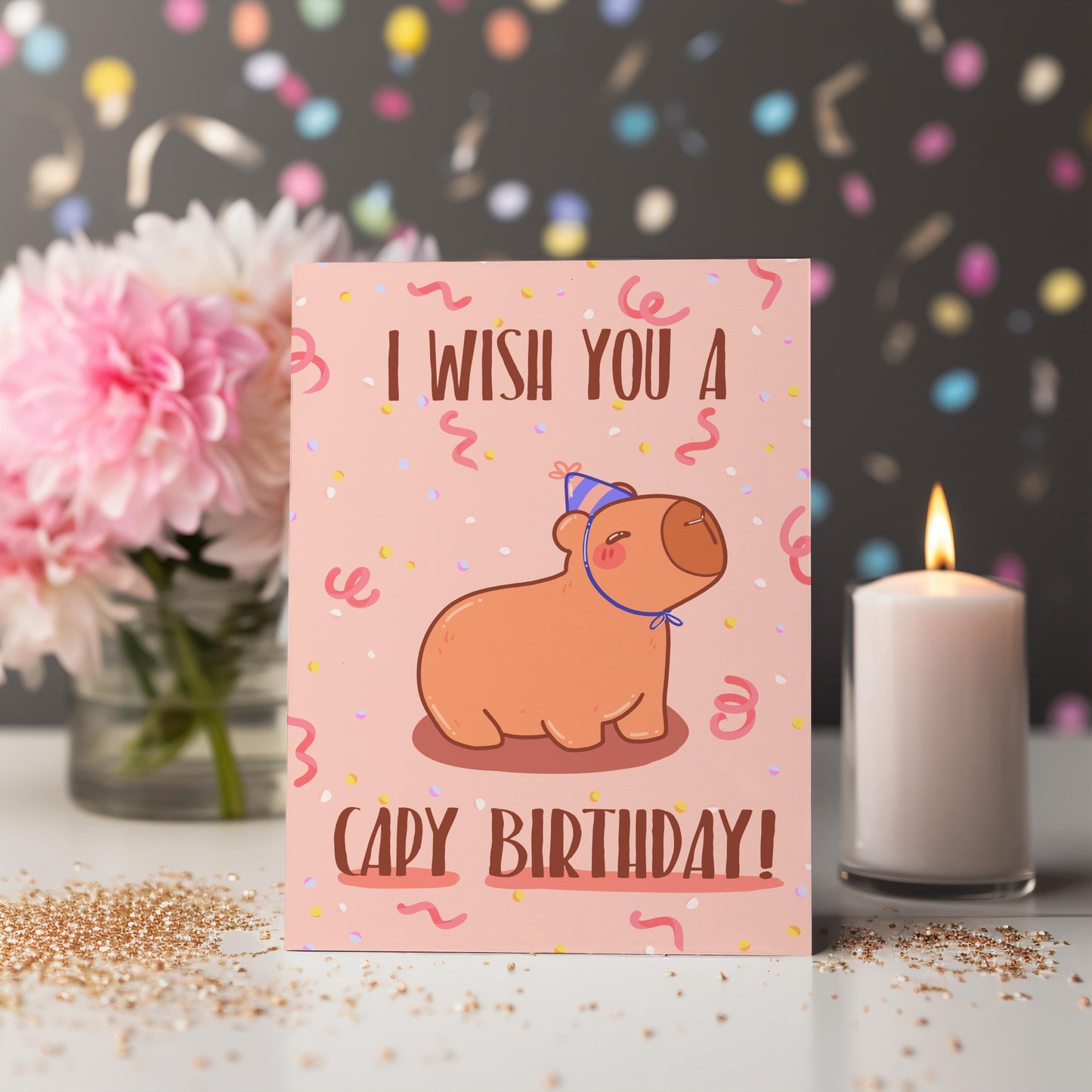 Cappy Birthday Party Hat Capybara Card With Stickers Bundle