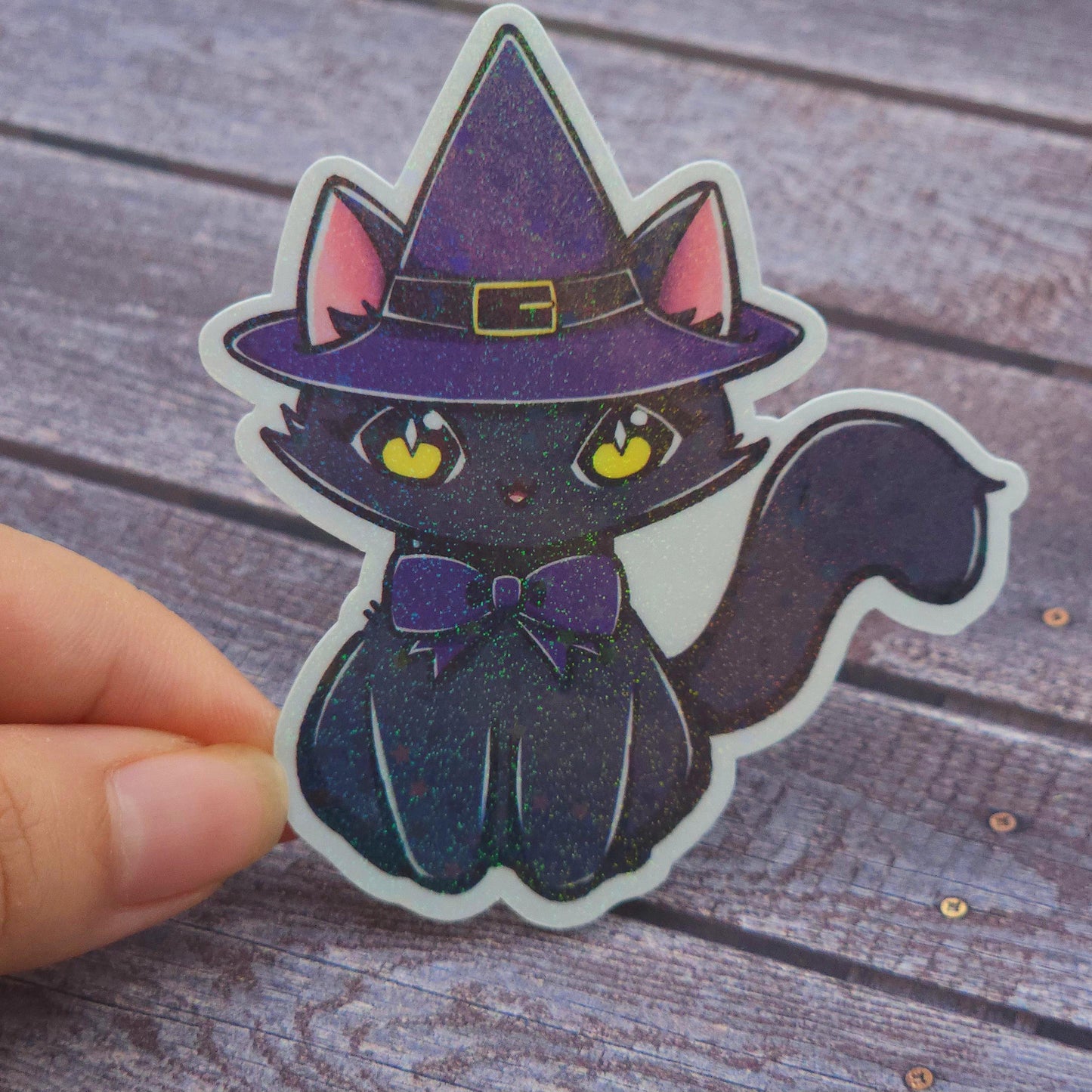 Magical Witch Cat Holographic Vinyl Sticker