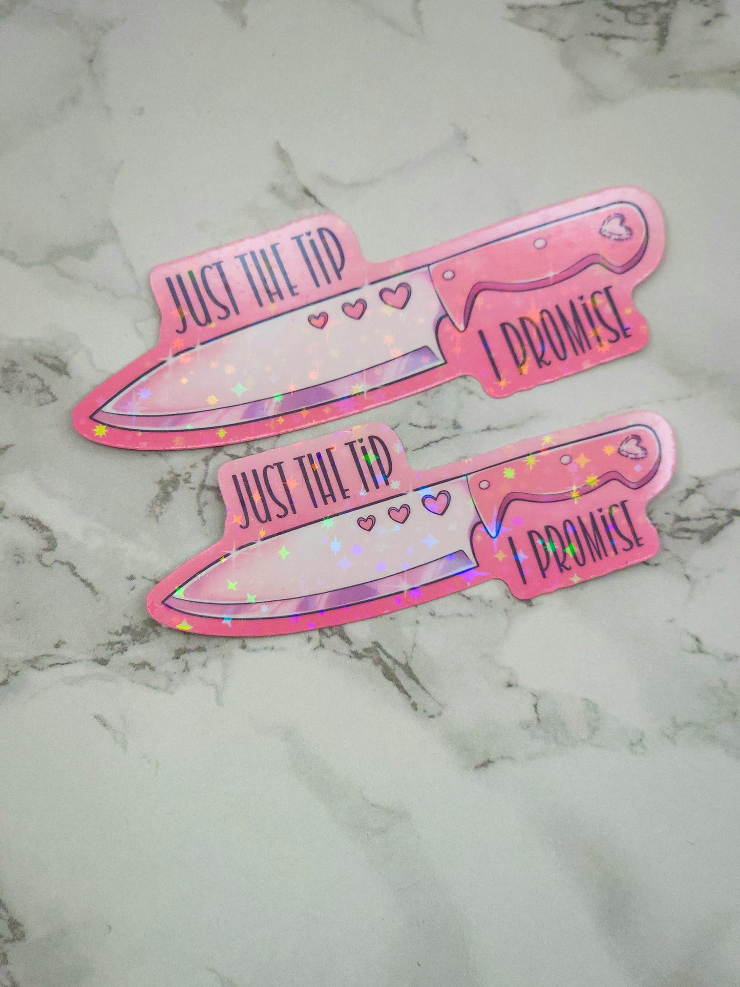 Pink Heart "Just the Tip" Knife Vinyl Sticker