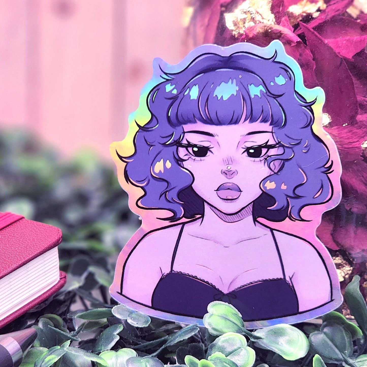 Holographic Alt Purple Anime Girl Sticker