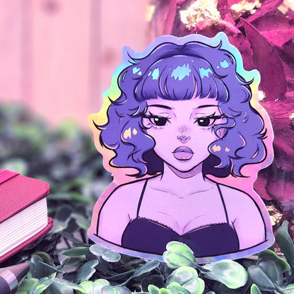 Holographic Alt Purple Anime Girl Sticker